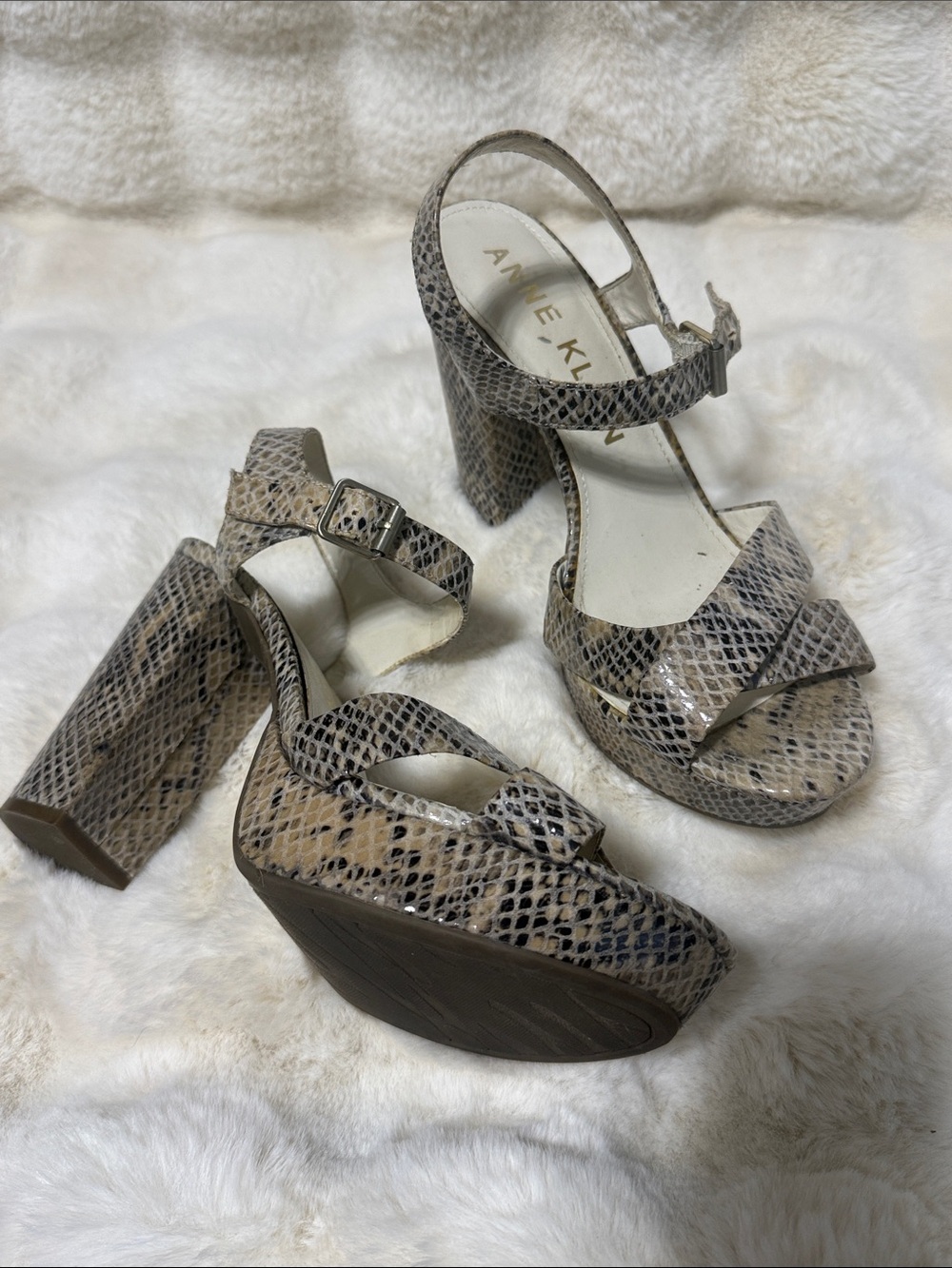 Anne Klein Neutral Snake-Print Platform Heels
